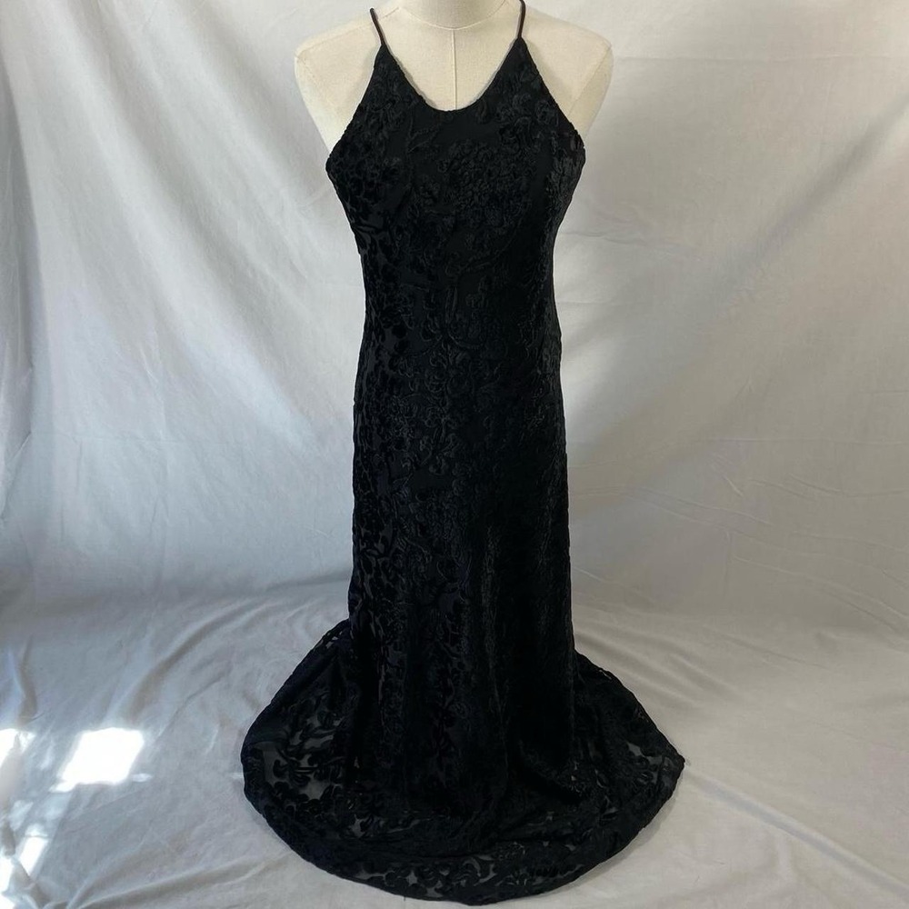 Hampton Nites Black Velvet Floral Maxi Dress Size 6 Whimsigoth Witchy Grunge‎